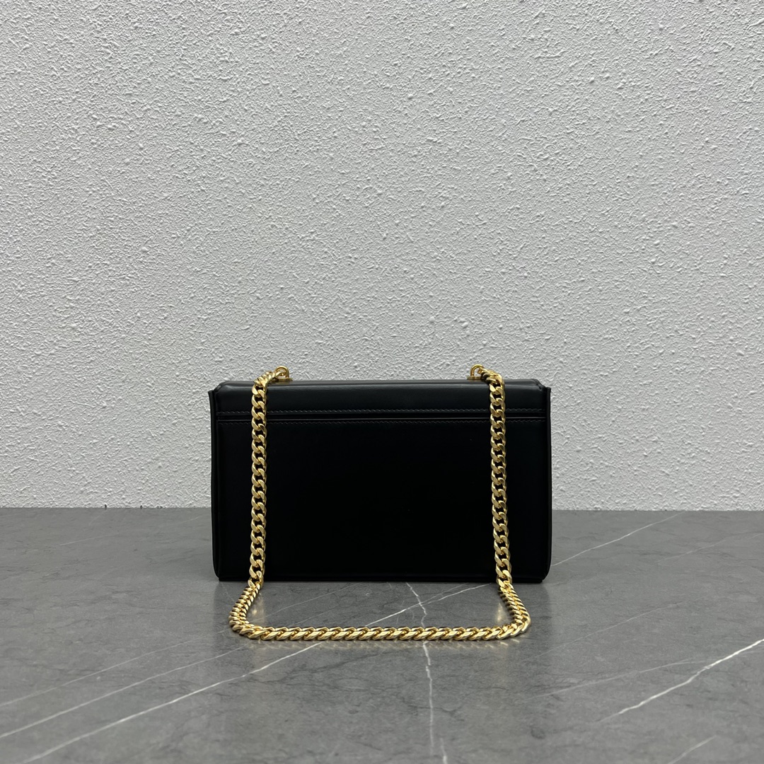 Celine Chain Box Triomphe Shoulder Bag In Smooth Calfskin Black 199992